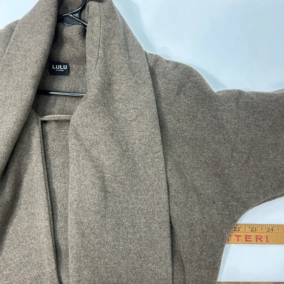 Wool Scarf Neck Sweater Tunic L Taupe Pullover Cowl Neck Minimalist Quiet Luxury - Picture 7 of 7